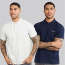Mens Two Pack Plain Polo Shirts Light Green/Dark Navy