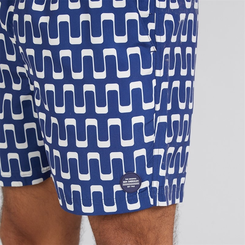 Mens Resort Geo Swim Shorts Navy - Image 3