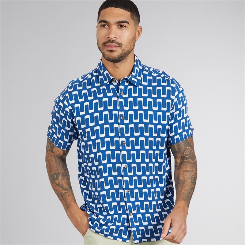 Ben Sherman Mens Short Sleeve Jazz Shirt Royal Blue