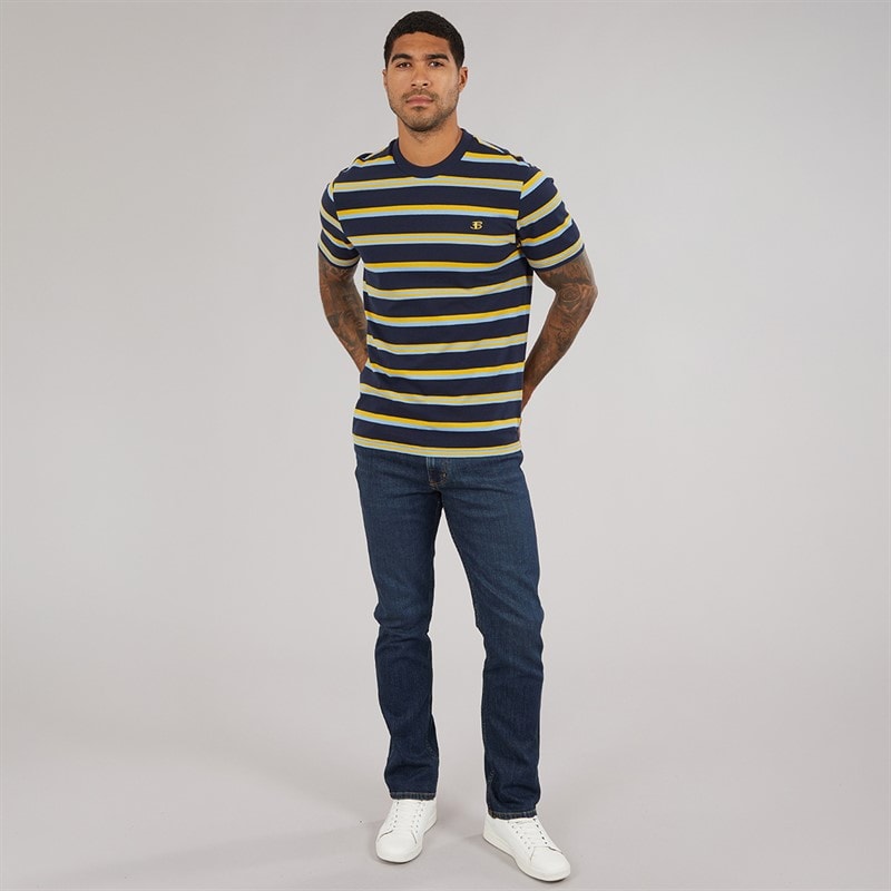 Mens Textured Stripe T-Shirt Dark Navy - Image 4