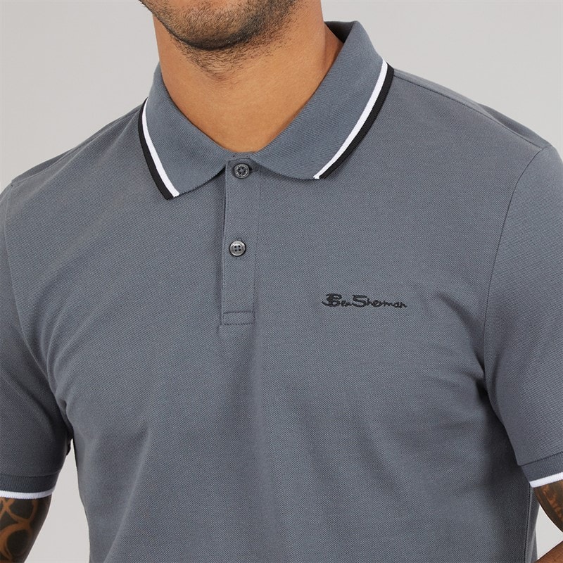 Mens Twin Tipped Polo Shirt Slate - Image 3