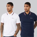 Mens Two Pack Twin Tipped Polo Shirts Dark Navy/White