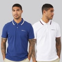 Mens Two Pack Twin Tipped Polo Shirts Persian Blue/White