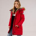 Womens Jacobs Faux Fur Parka Coat Red/Natural