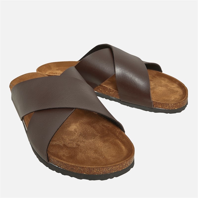 Mens Dawson Cross Strap Sandals Brown - Image 1