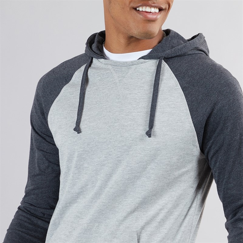 Mens French Long Sleeve Top With Hood Light Grey Marl/Dark Charcoal - Image 3