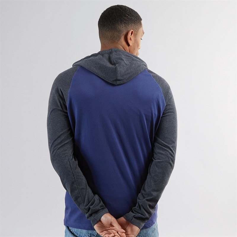 Mens French Long Sleeve Top With Hood Ink Blue/Dark Charcoal - Image 2