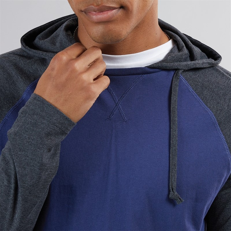 Mens French Long Sleeve Top With Hood Ink Blue/Dark Charcoal - Image 3