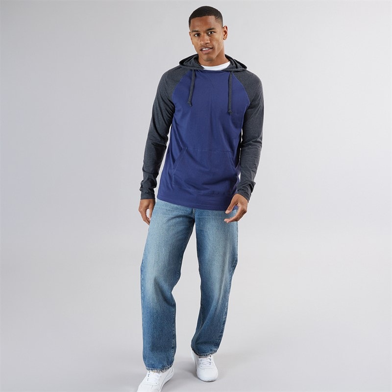 Mens French Long Sleeve Top With Hood Ink Blue/Dark Charcoal - Image 4