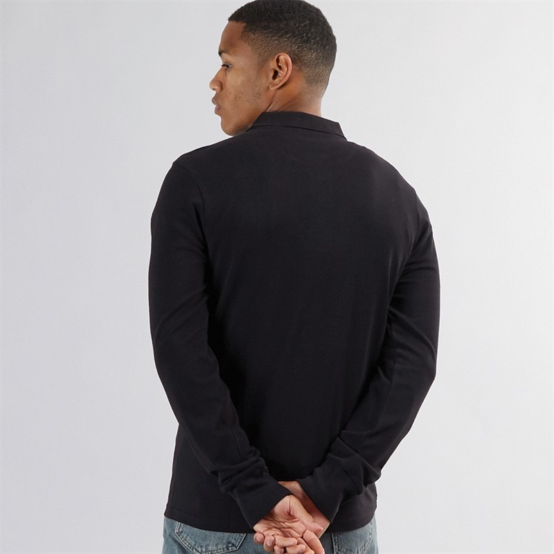 Mens Centre Long Sleeve Polo Shirt Black - Image 2
