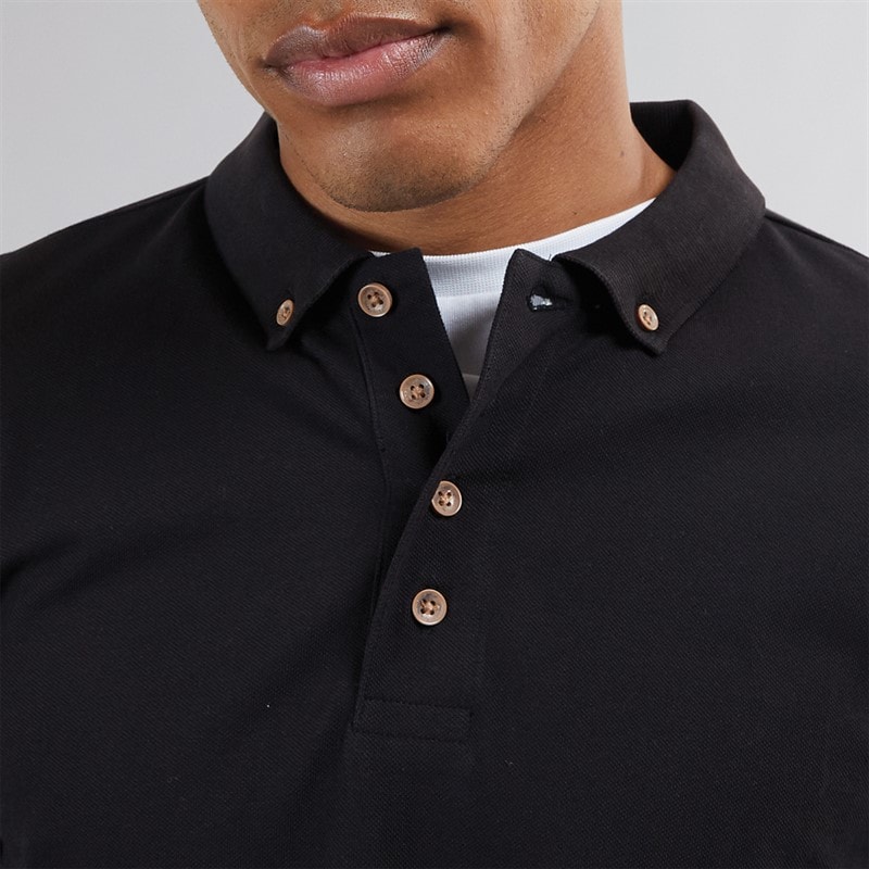 Mens Centre Long Sleeve Polo Shirt Black - Image 3