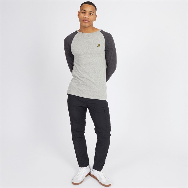 Mens Terence Long Sleeve Crew Neck T-Shirt Light Grey Marl/Dark Charcoal - Image 4
