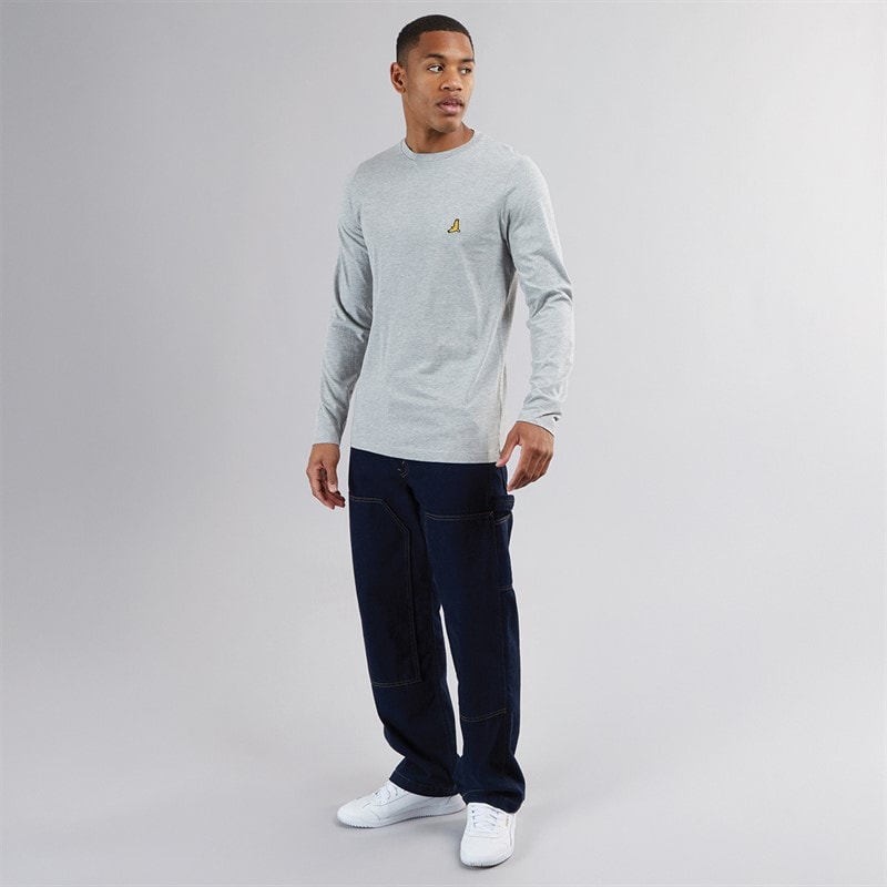 Mens Franz Long Sleeve Crew Neck T-Shirt Light Grey Marl/Dark Charcoal Marl - Image 4
