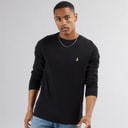 Mens Franz Long Sleeve Crew Neck T-Shirt Jet Black/Dark Charcoal Marl