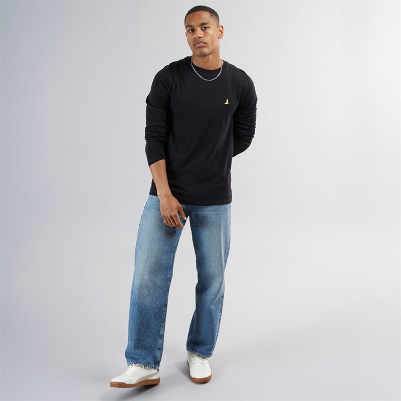 Mens Franz Long Sleeve Crew Neck T-Shirt Jet Black/Dark Charcoal Marl - Image 3