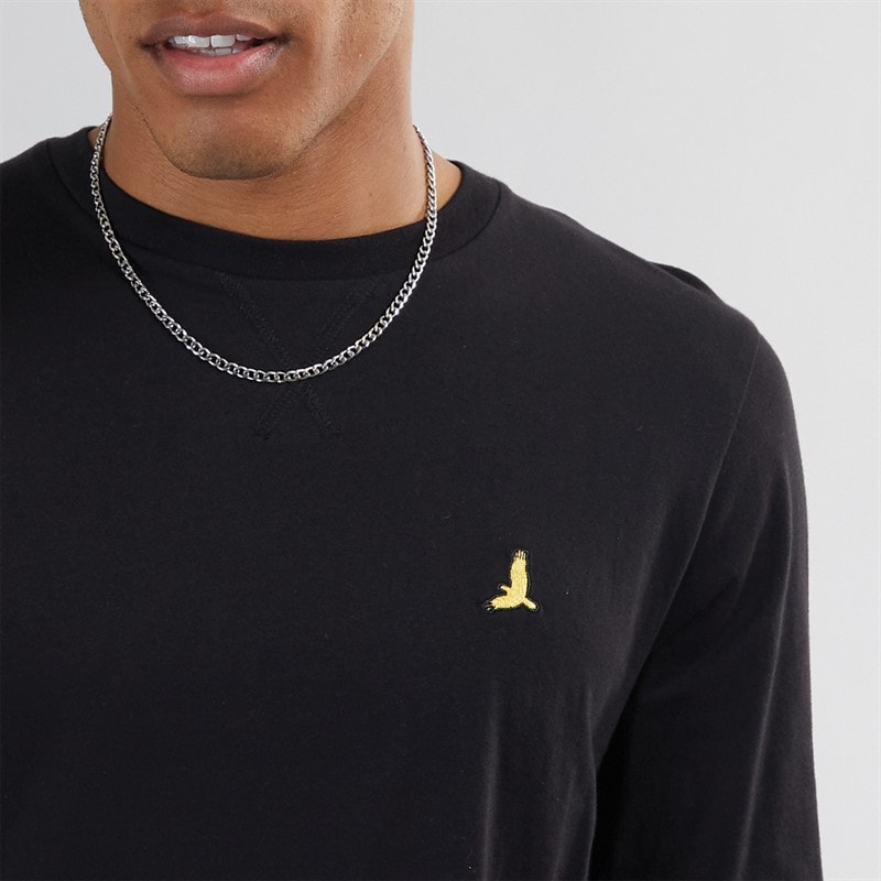 Mens Franz Long Sleeve Crew Neck T-Shirt Jet Black/Dark Charcoal Marl - Image 4