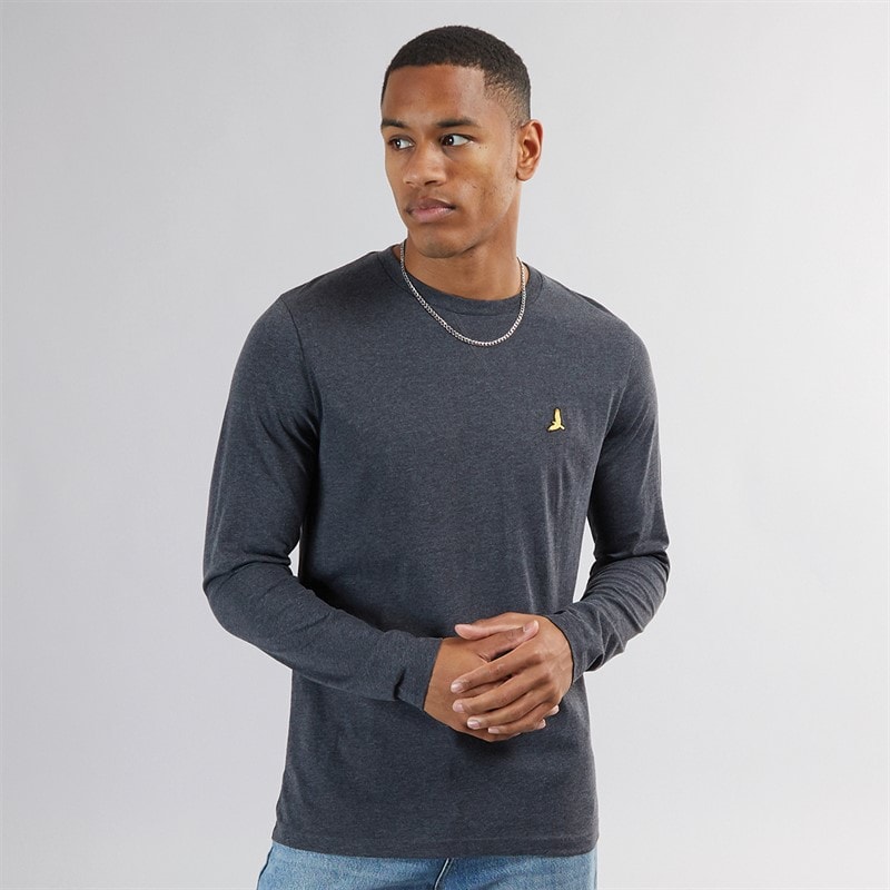 Mens Franz Long Sleeve Crew Neck T-Shirt Dark Charcoal Marl/Light Grey Marl - Image 3