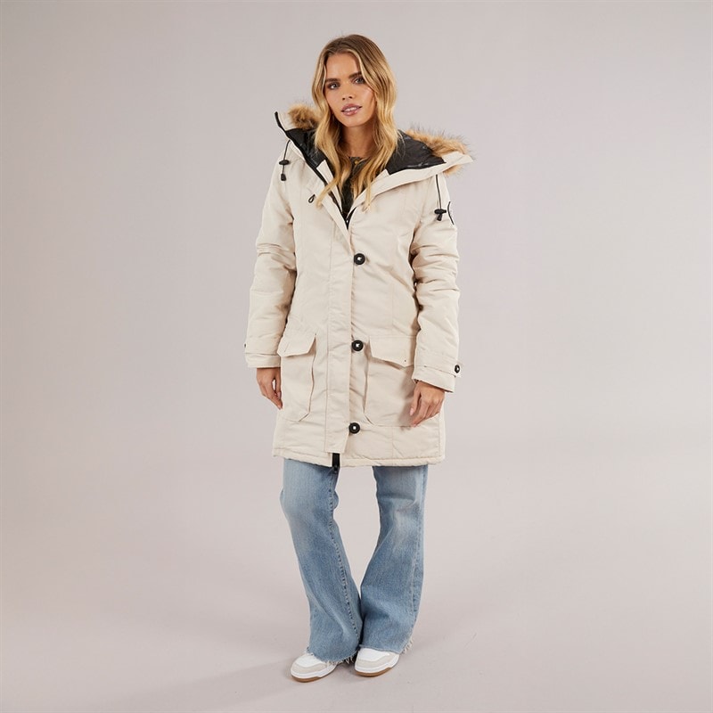 Womens Jacobs Faux Fur Parka Coat Cream - Image 4