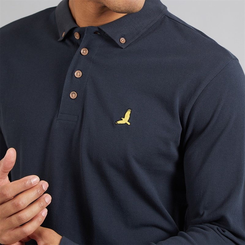Mens General Long Sleeve Polo Shirt Dark Navy - Image 3