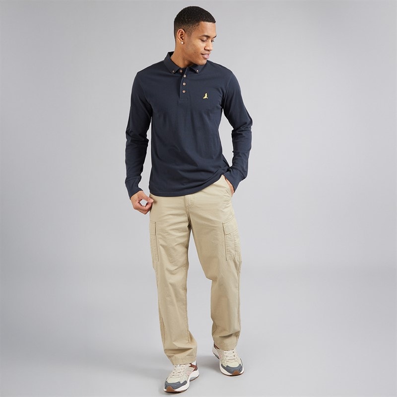 Mens General Long Sleeve Polo Shirt Dark Navy - Image 4