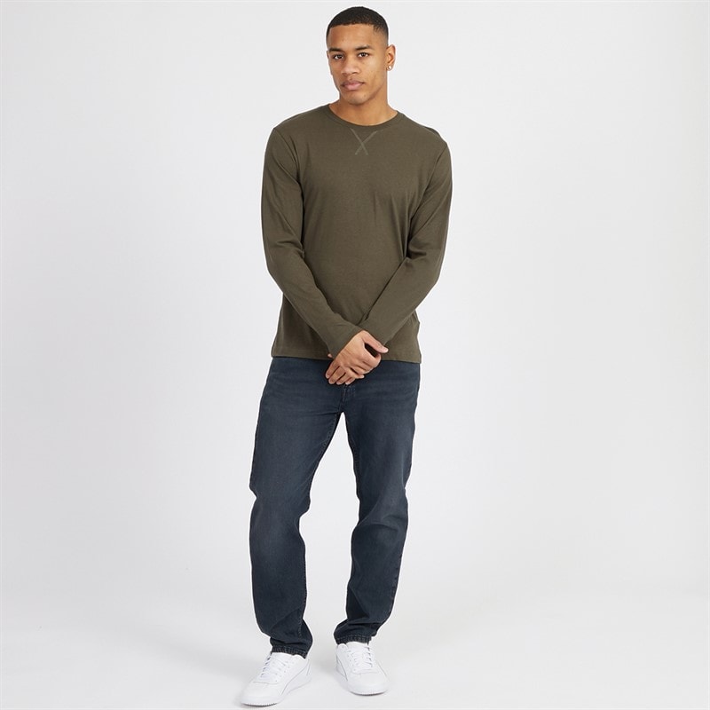 Mens Supreme Crew Neck Long Sleeve T-Shirt Khaki - Image 3