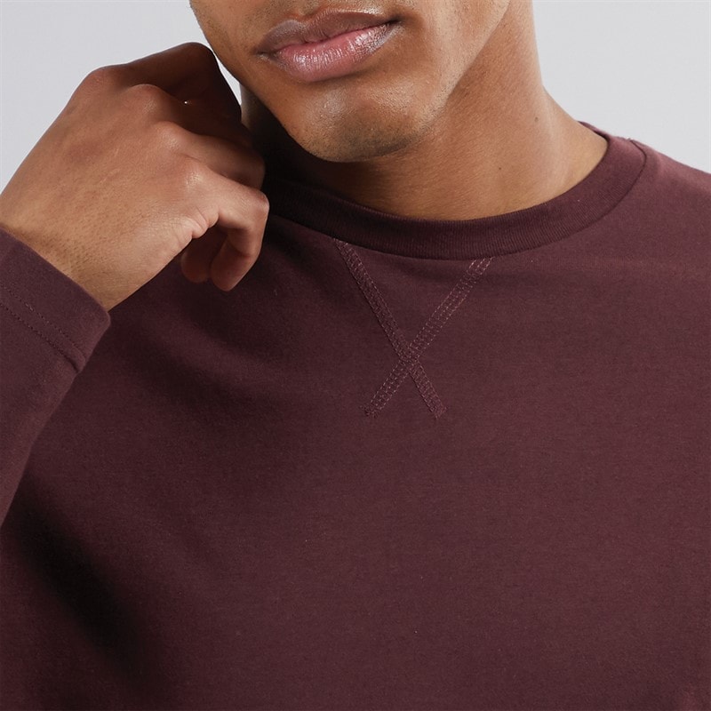 Mens Supreme Crew Neck Long Sleeve T-Shirt Burgundy - Image 3