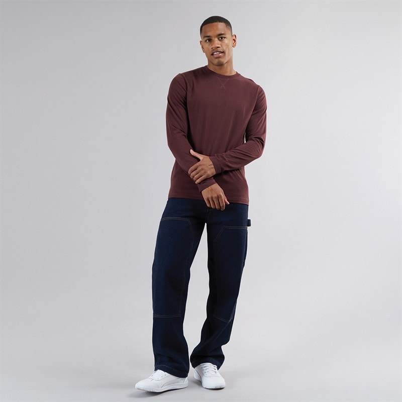 Mens Supreme Crew Neck Long Sleeve T-Shirt Burgundy - Image 4