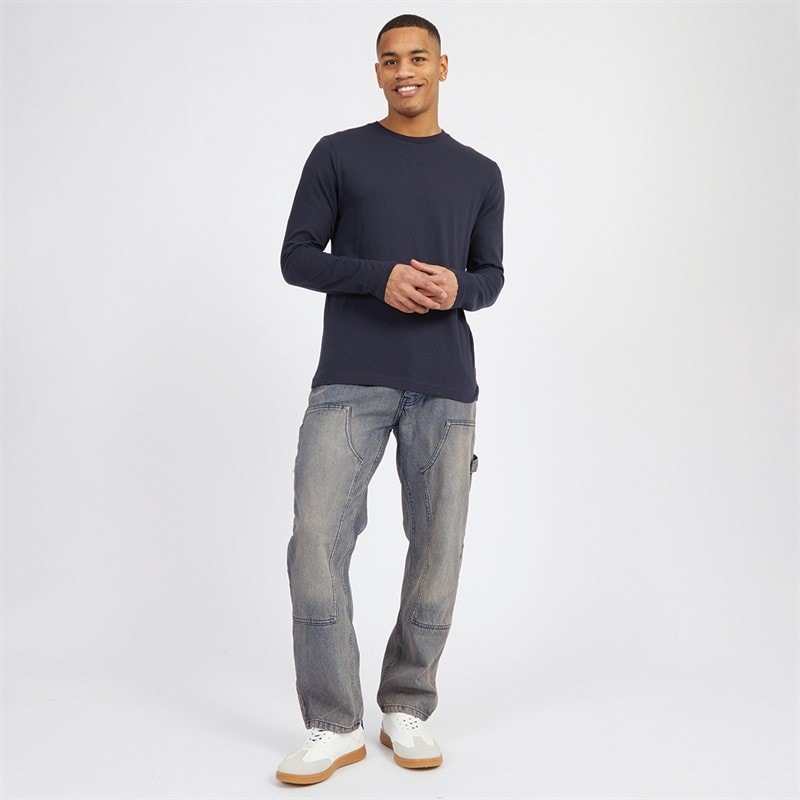 Mens Supreme Crew Neck Long Sleeve T-Shirt Navy - Image 3