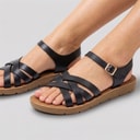 Womens Aria Ankle Strap Flat Sandals Black