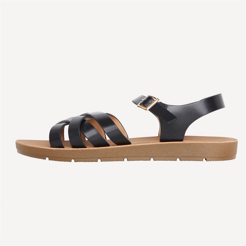 Brave Soul Womens Aria Ankle Strap Flat Sandals Black - Image 2