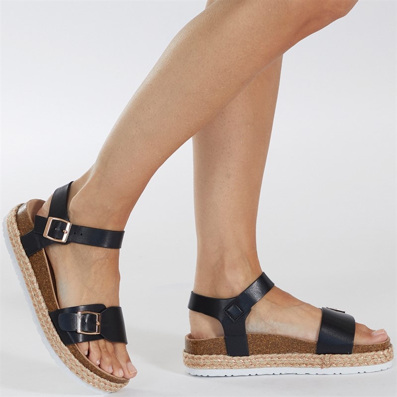 Womens Pantha Ankle Strap Platform Sandals Black - Image 5