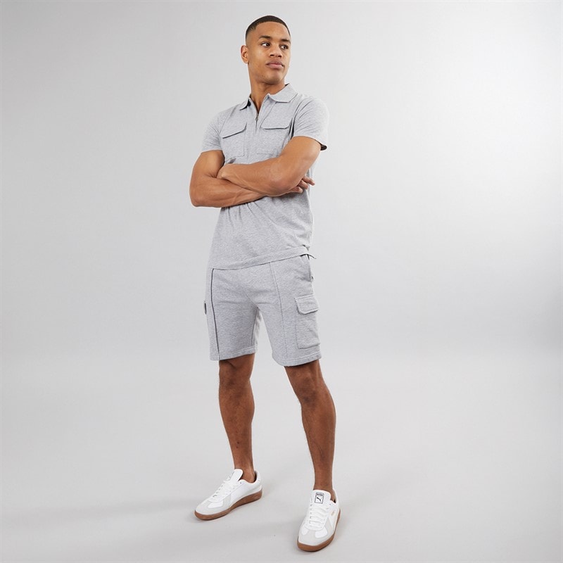 Mens Hubble Polo Shirt and Shorts Set Light Grey Marl - Image 3