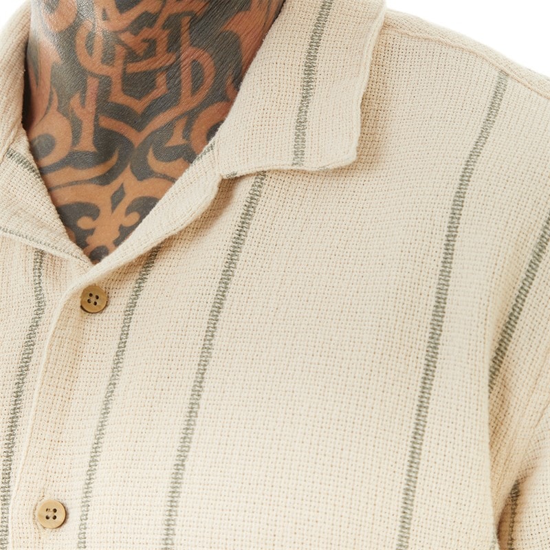 Mens Soresi Short Sleeve Shirt Ecru/Sage Green - Image 3
