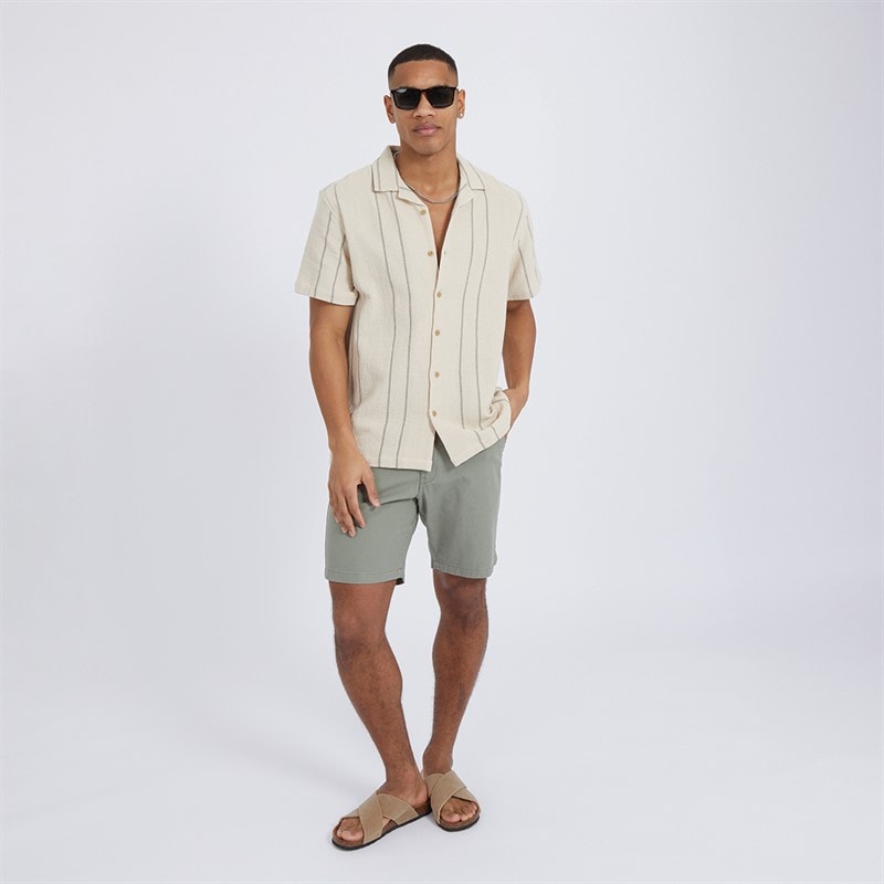 Mens Soresi Short Sleeve Shirt Ecru/Sage Green - Image 4