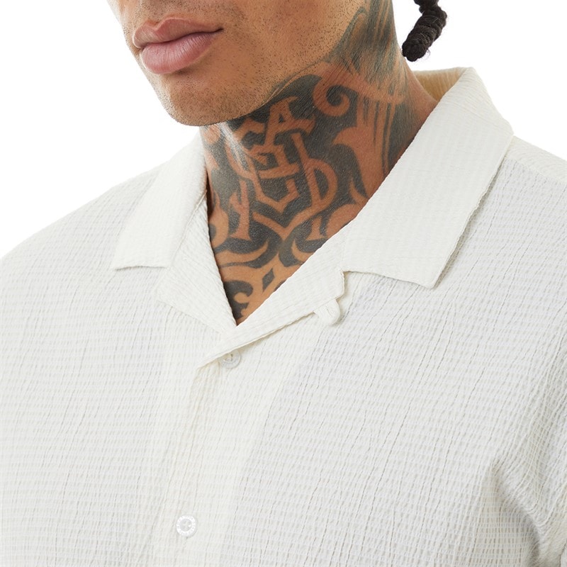 Mens Ripley Short Sleeve Shirt Optic White/Ecru Dobby - Image 3