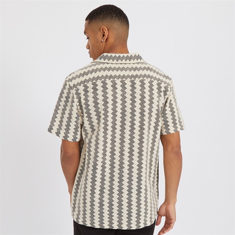 Mens Soresi Short Sleeve Shirt Ecru/Black Crochet - Image 2
