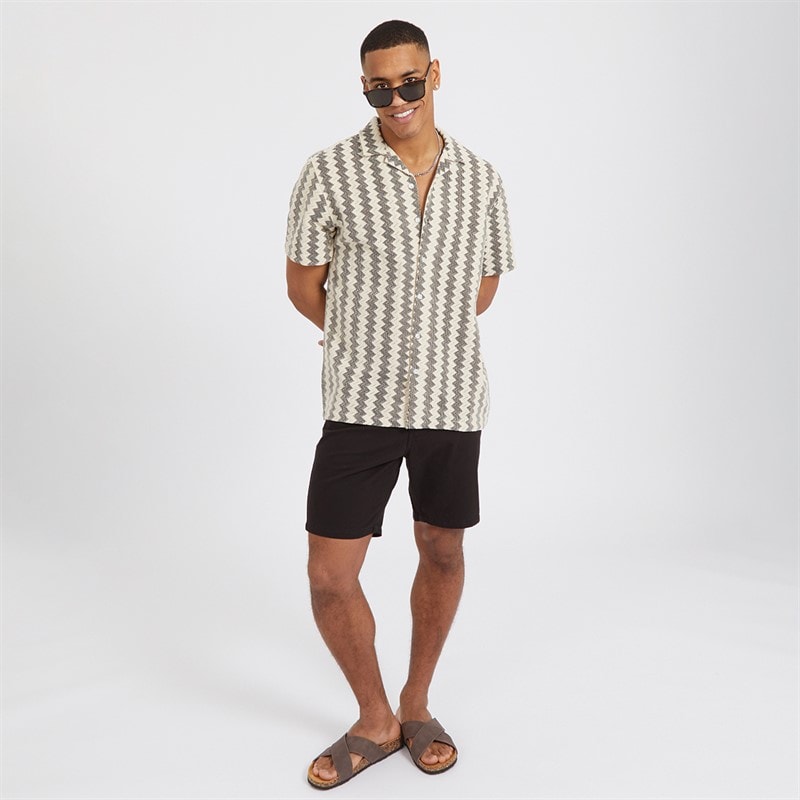 Mens Soresi Short Sleeve Shirt Ecru/Black Crochet - Image 4