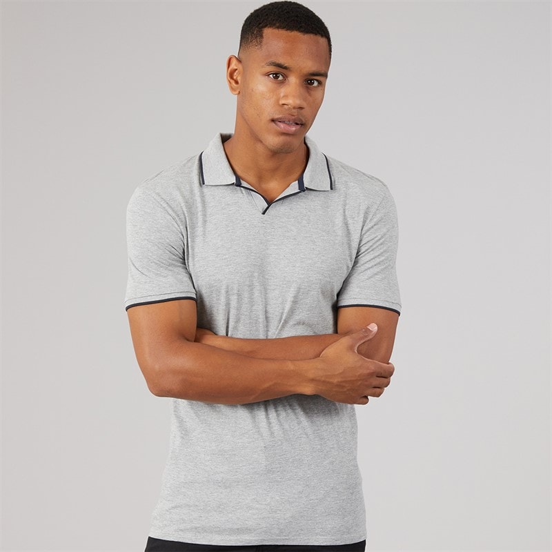 Mens Ferrat Polo Light Grey Marl/Navy - Image 1