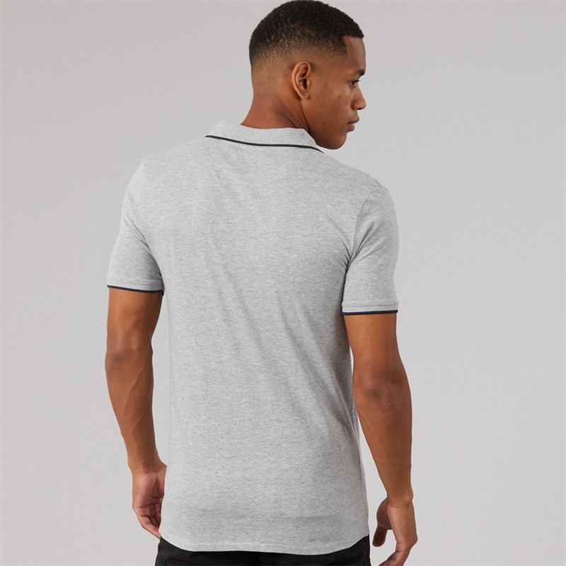 Mens Ferrat Polo Light Grey Marl/Navy - Image 2