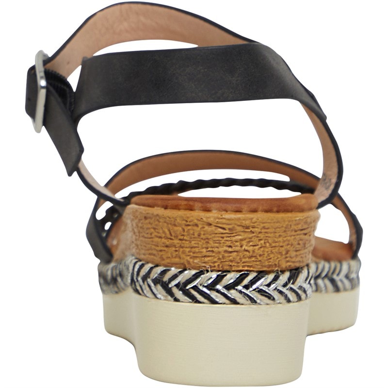 Womens Wedge Sandals Black/Silver Metallic - Image 4