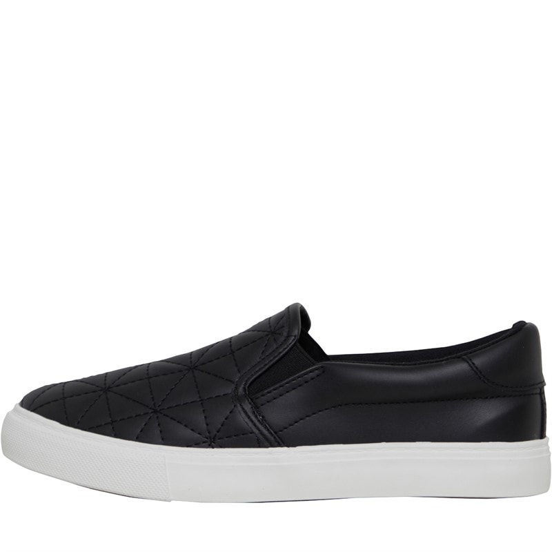 Womens Quilted Slip On Trainers Black/White - Image 1