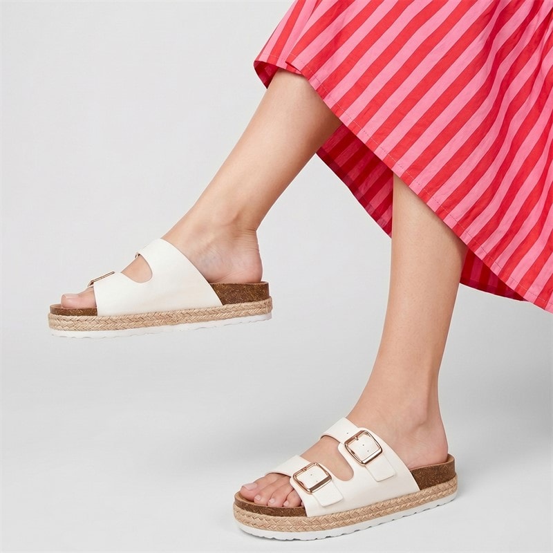 Womens Pantha 2 Double Buckle Platform Sandals White - Image 1