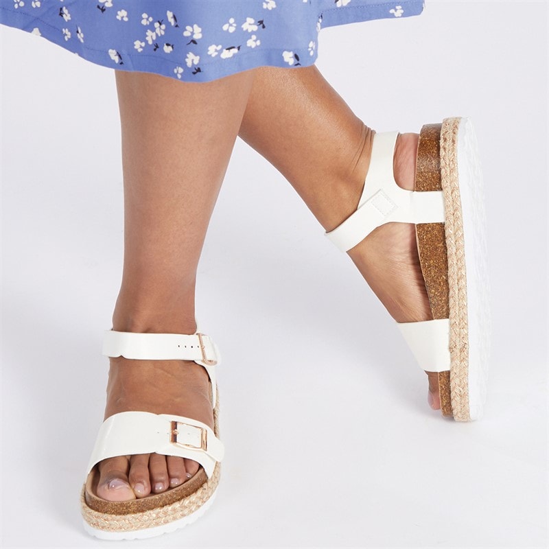 Womens Pantha Ankle Strap Platform Sandals White - Image 5