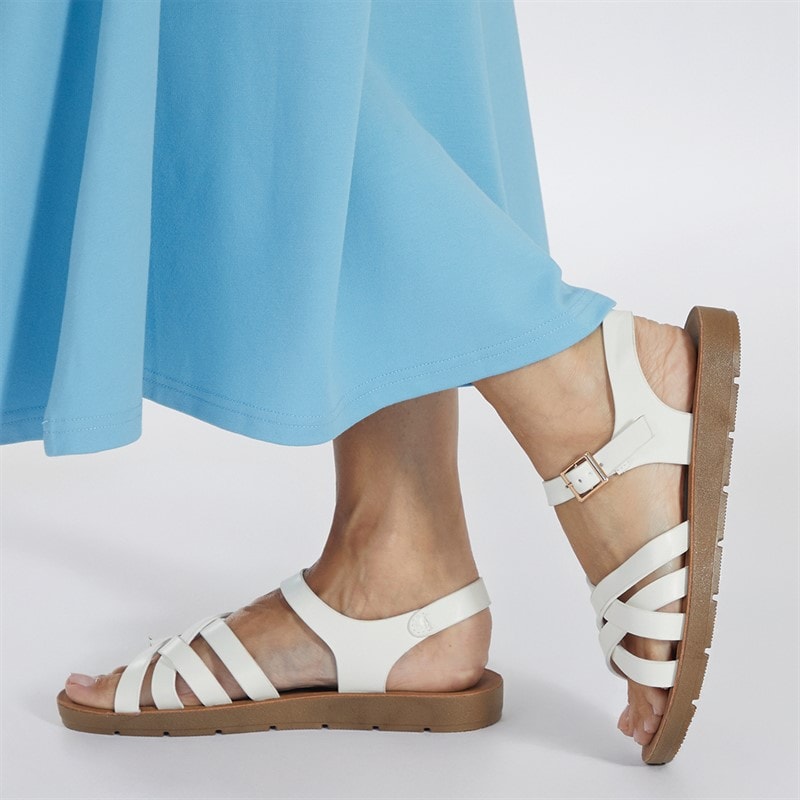 Brave Soul Womens Aria Ankle Strap Flat Sandals White - Image 1