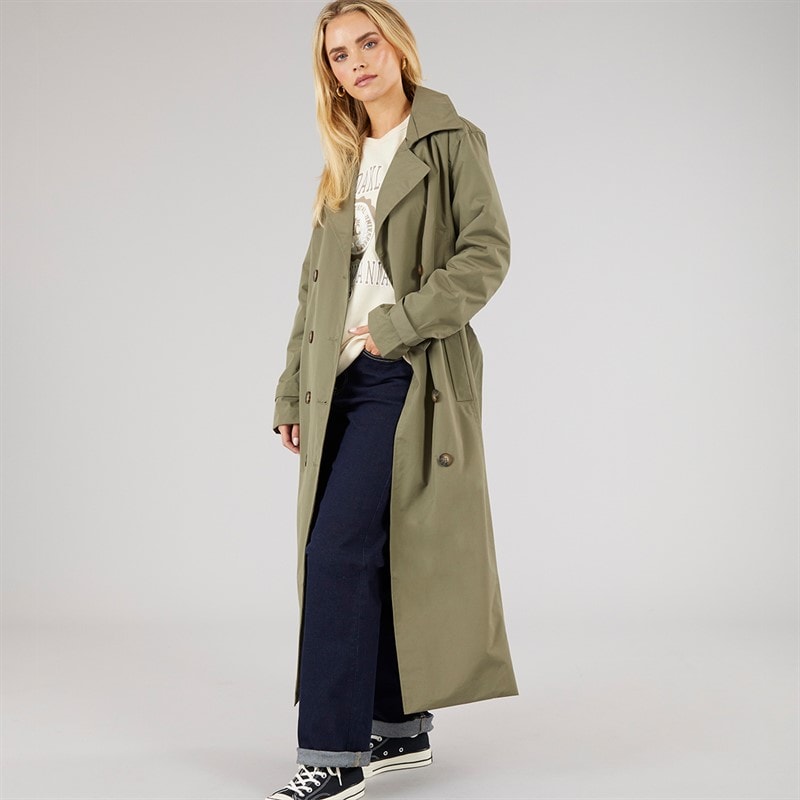 Brave Soul Womens Ayer Long Trench Coat Khaki