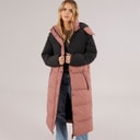 Womens Myra Long Hooded Puffer Coat Black/Dusky Pink