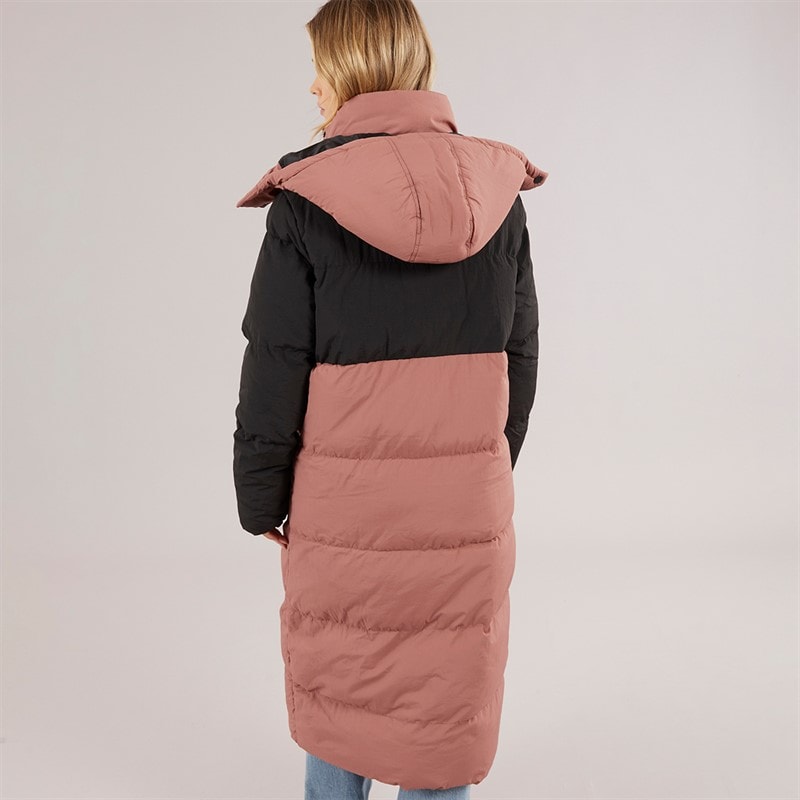 Womens Myra Long Hooded Puffer Coat Black/Dusky Pink - Image 2