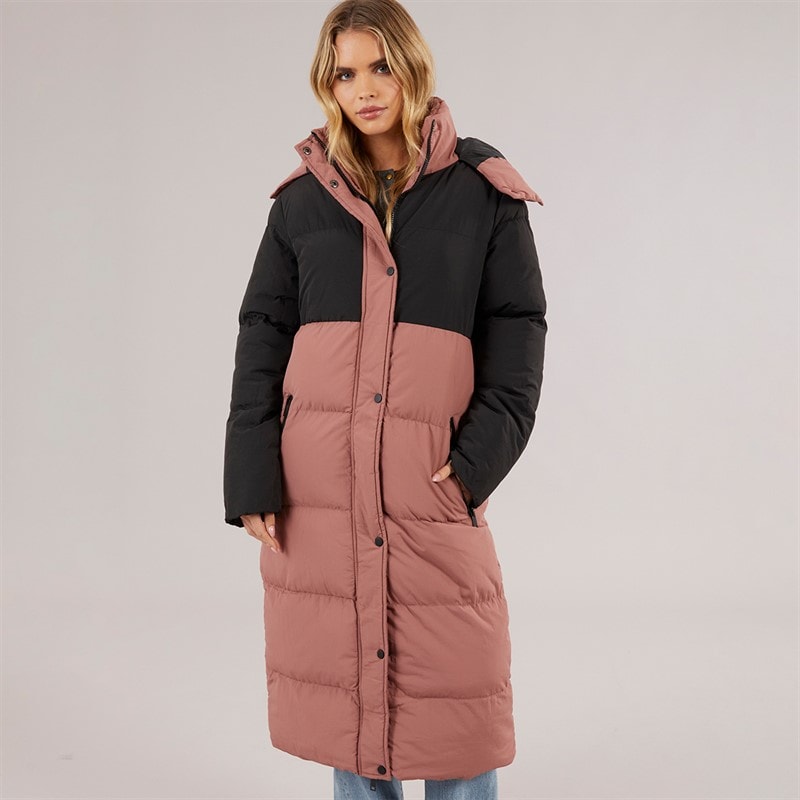 Womens Myra Long Hooded Puffer Coat Black/Dusky Pink - Image 3