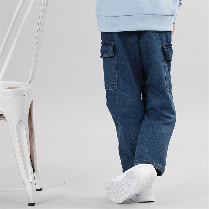 Boys Loose Fit Cargo Jeans Mid Blue - Image 2