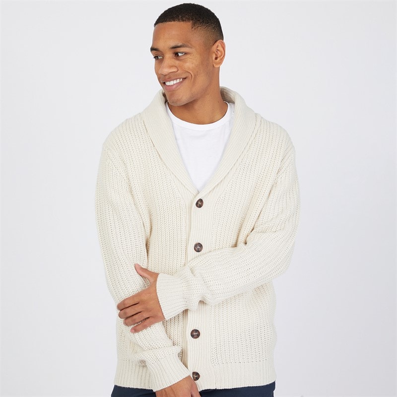 Mens Arkram Button Up Knitted Cardigan Oatmeal - Image 1